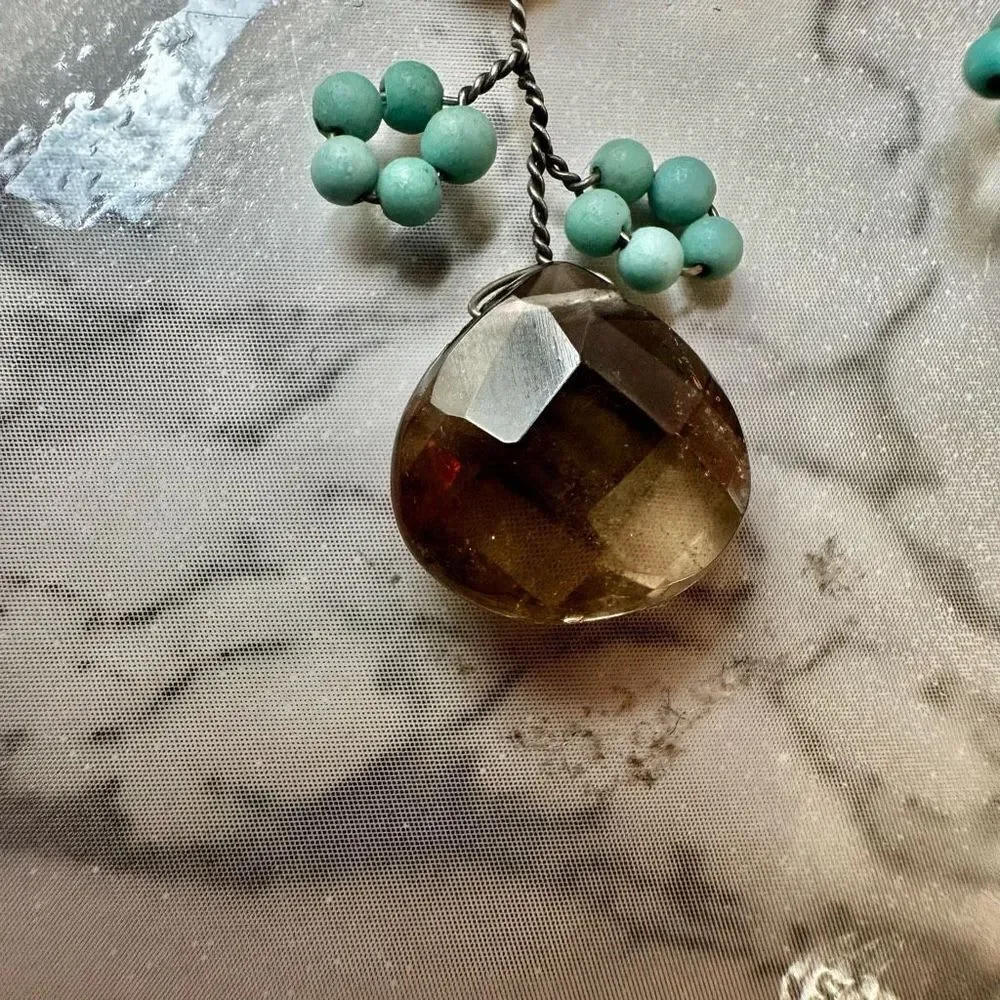 Smoky Quartz and turquoise dainty earrings